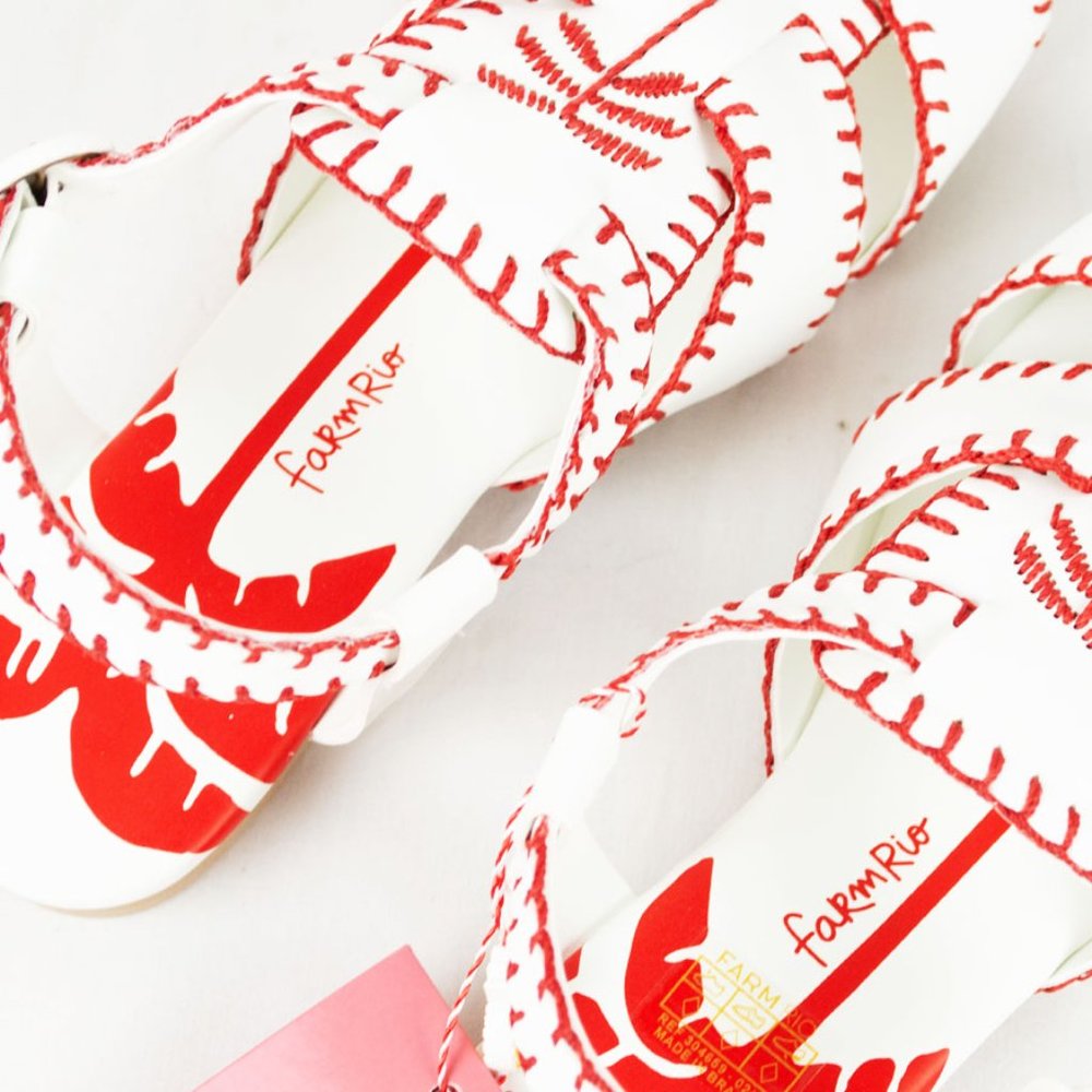 FARM Rio Red Embroidered Palm Tree Sandal 8.5M - Picture 8 of 12